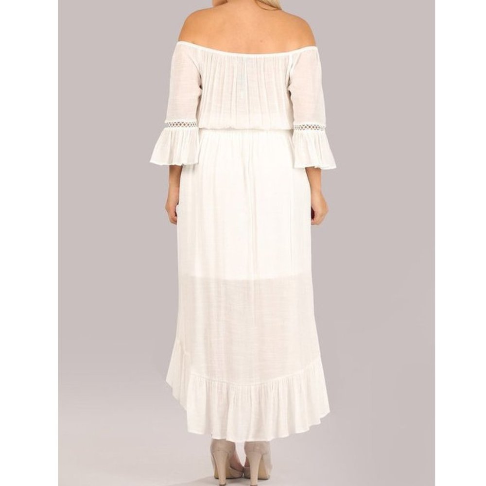 Plus Boho Off Shoulder Hi Low Ruffle Maxi Dress - Picture 6 of 7